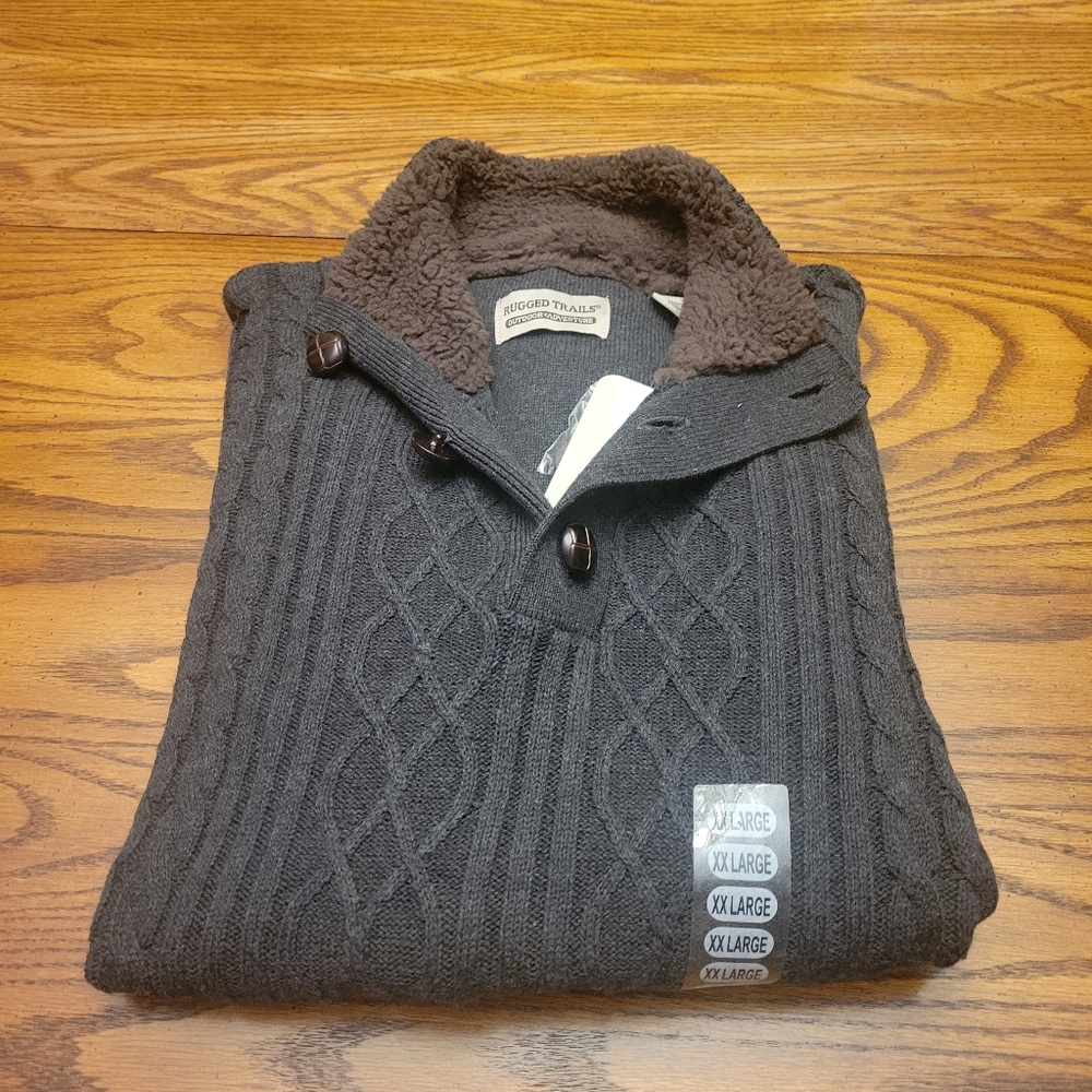 NWT Rugged Trails Men's V-neck Charcoal Gray XXL Sweater